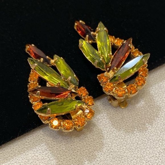 Vintage Juliana Navette And Round Rhinestone Crawler Earrings - Picture 7 of 15